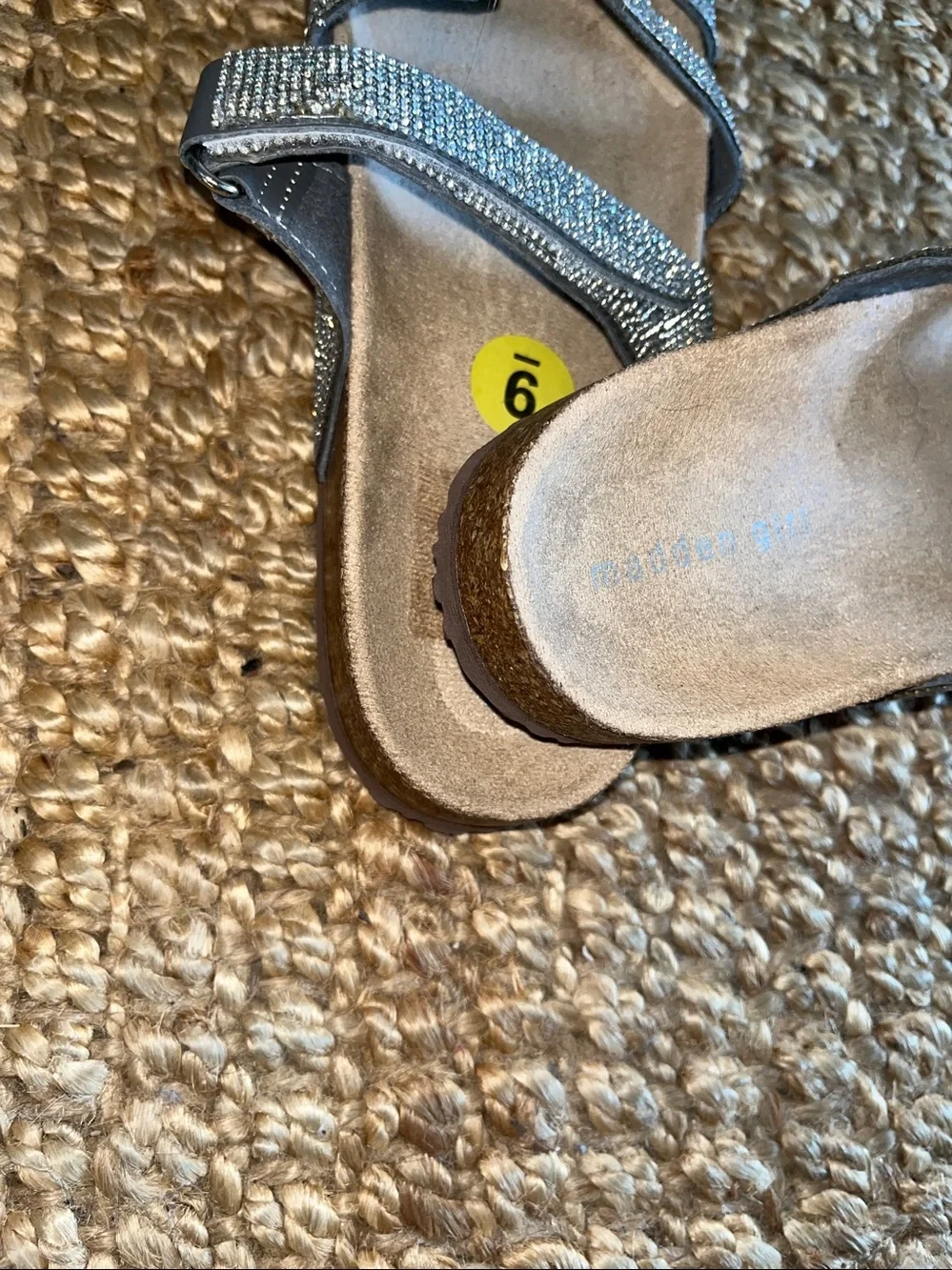 Madden Girl Silver Sparkle Velcro Double-Strap Slide Sandals Bling Sz 9
